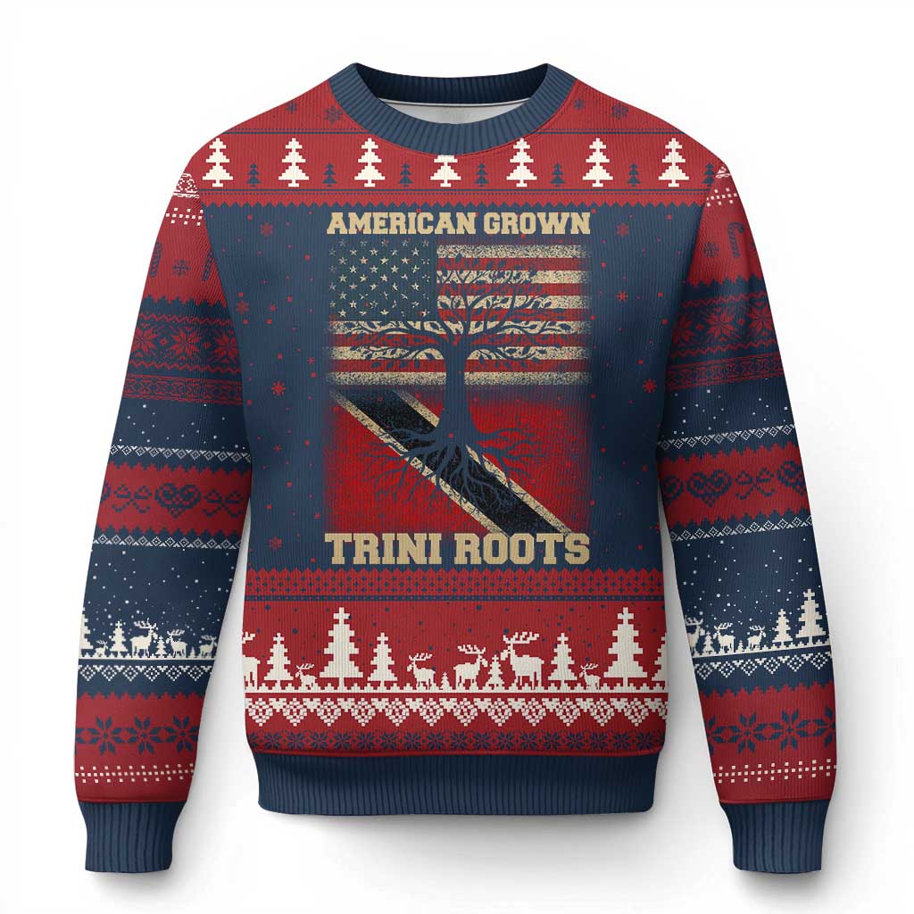 American Grown Trini Roots Ugly Christmas Sweater Trinidad and Tobago USA Flag Trinidadian Proud Us TS10 Navy Red Print Your Wear