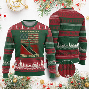 American Grown Trini Roots Ugly Christmas Sweater Trinidad and Tobago USA Flag Trinidadian Proud Us TS10 Red Green Print Your Wear