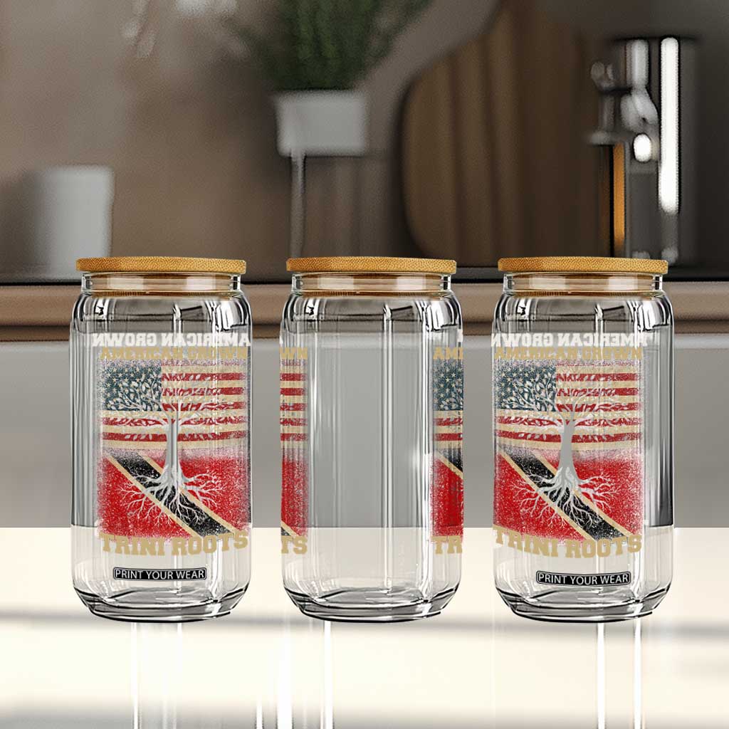 American Grown Trini Roots Glass Can Trinidad and Tobago USA Flag Trinidadian Proud Us TS10 Print Your Wear