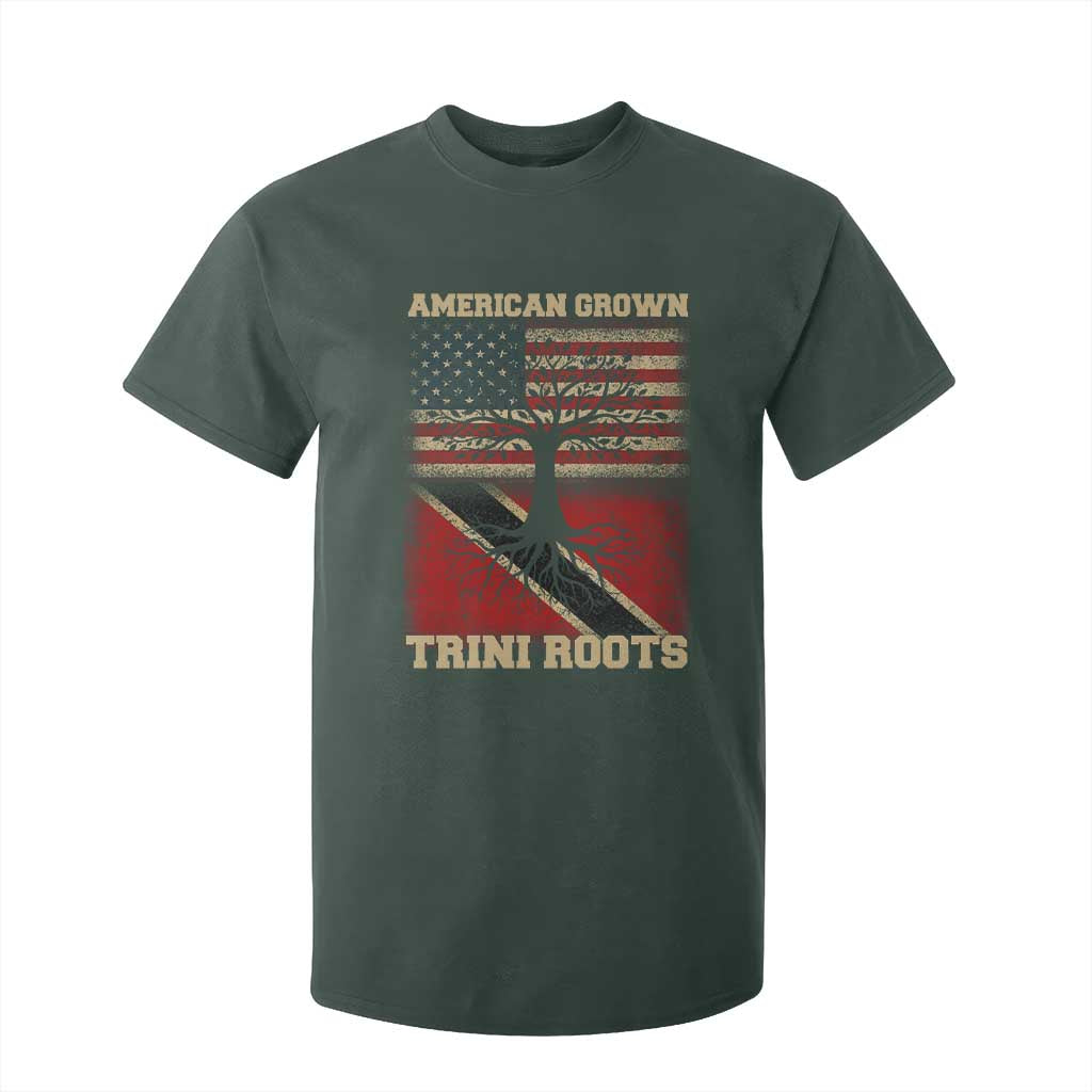 American Grown Trini Roots T Shirt For Kid Trinidad and Tobago USA Flag Trinidadian Proud Us TS10 Dark Forest Green Print Your Wear