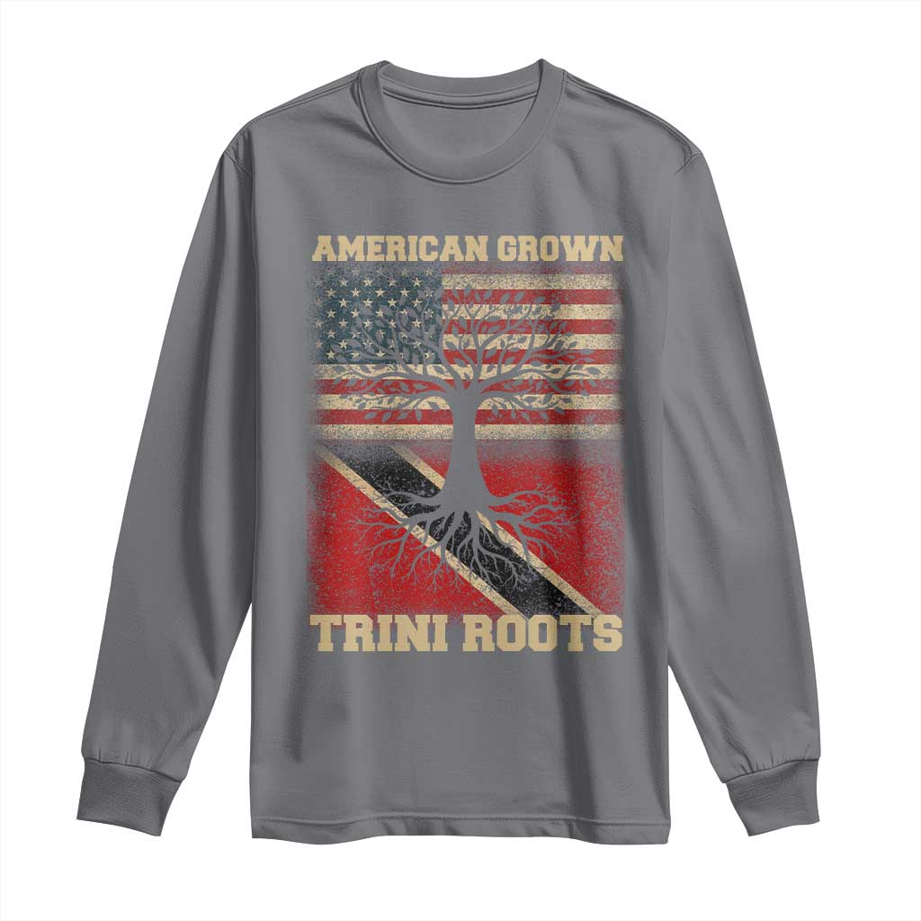American Grown Trini Roots Long Sleeve Shirt Trinidad and Tobago USA Flag Trinidadian Proud Us TS10 Charcoal Print Your Wear
