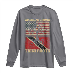 American Grown Trini Roots Long Sleeve Shirt Trinidad and Tobago USA Flag Trinidadian Proud Us TS10 Charcoal Print Your Wear