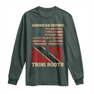 American Grown Trini Roots Long Sleeve Shirt Trinidad and Tobago USA Flag Trinidadian Proud Us TS10 Dark Forest Green Print Your Wear