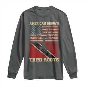 American Grown Trini Roots Long Sleeve Shirt Trinidad and Tobago USA Flag Trinidadian Proud Us TS10 Dark Heather Print Your Wear