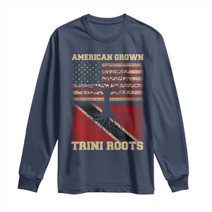 American Grown Trini Roots Long Sleeve Shirt Trinidad and Tobago USA Flag Trinidadian Proud Us TS10 Navy Print Your Wear
