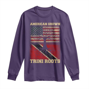American Grown Trini Roots Long Sleeve Shirt Trinidad and Tobago USA Flag Trinidadian Proud Us TS10 Purple Print Your Wear