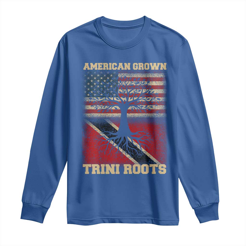 American Grown Trini Roots Long Sleeve Shirt Trinidad and Tobago USA Flag Trinidadian Proud Us TS10 Royal Blue Print Your Wear