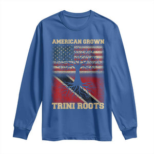 American Grown Trini Roots Long Sleeve Shirt Trinidad and Tobago USA Flag Trinidadian Proud Us TS10 Royal Blue Print Your Wear
