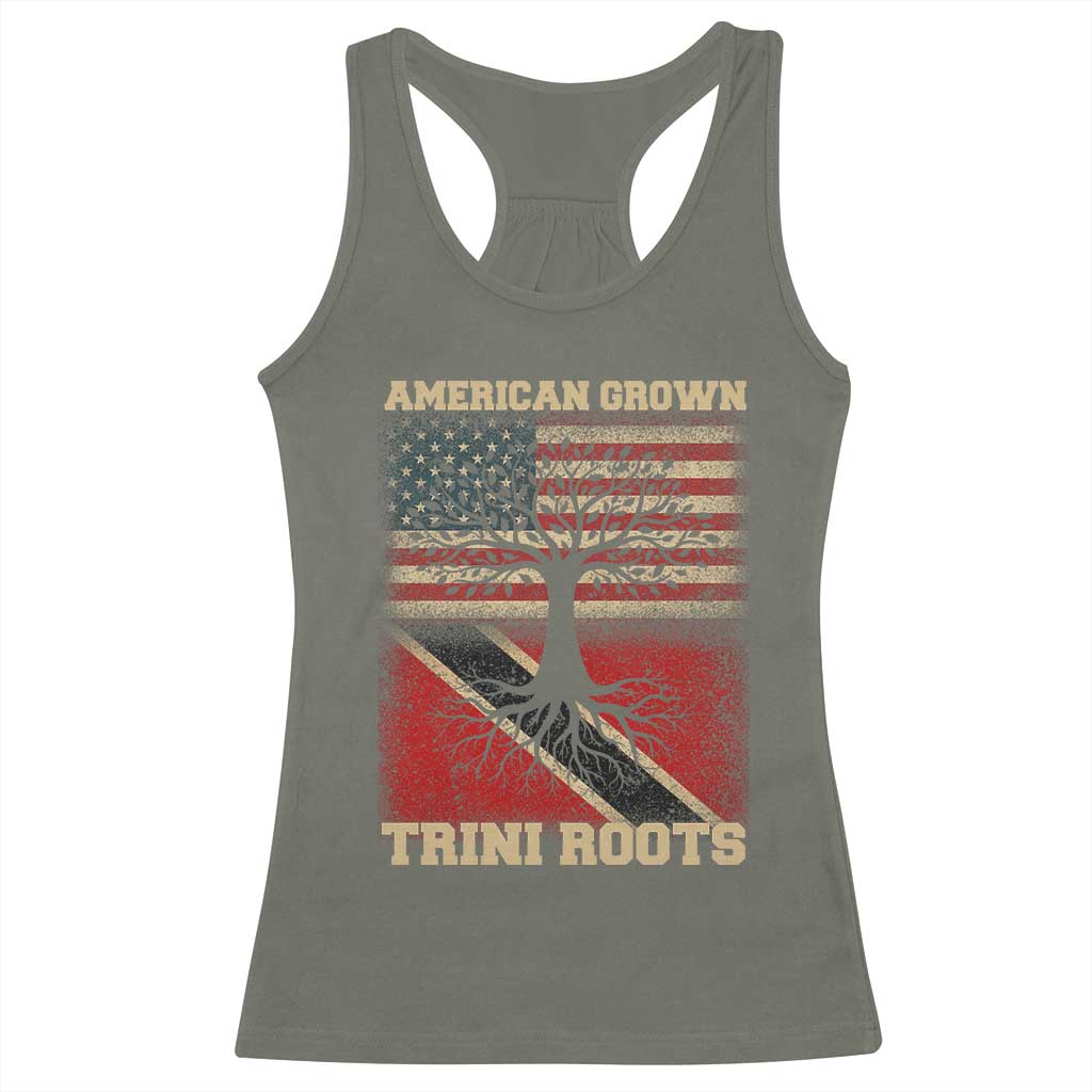American Grown Trini Roots Racerback Tank Top Trinidad and Tobago USA Flag Trinidadian Proud Us TS10 Military Green Print Your Wear