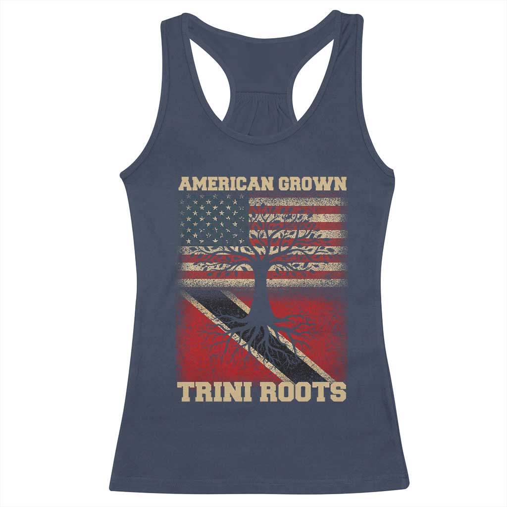 American Grown Trini Roots Racerback Tank Top Trinidad and Tobago USA Flag Trinidadian Proud Us TS10 Navy Print Your Wear