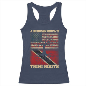 American Grown Trini Roots Racerback Tank Top Trinidad and Tobago USA Flag Trinidadian Proud Us TS10 Navy Print Your Wear