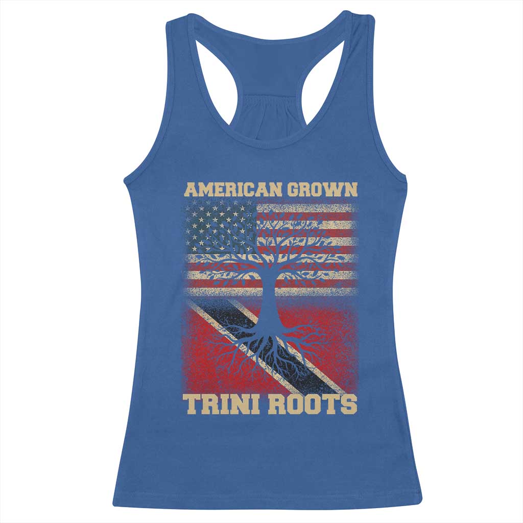 American Grown Trini Roots Racerback Tank Top Trinidad and Tobago USA Flag Trinidadian Proud Us TS10 Royal Blue Print Your Wear