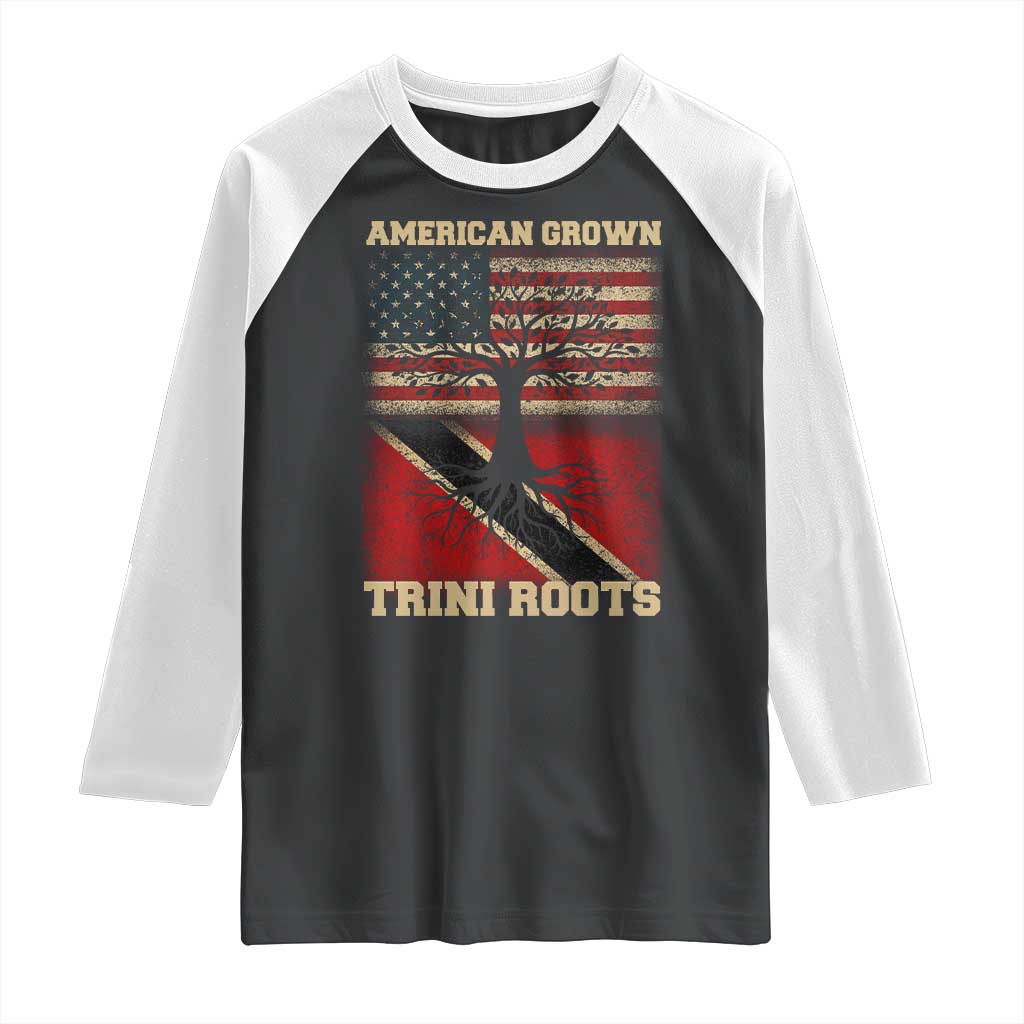 American Grown Trini Roots Raglan Shirt Trinidad and Tobago USA Flag Trinidadian Proud Us TS10 Black White Print Your Wear
