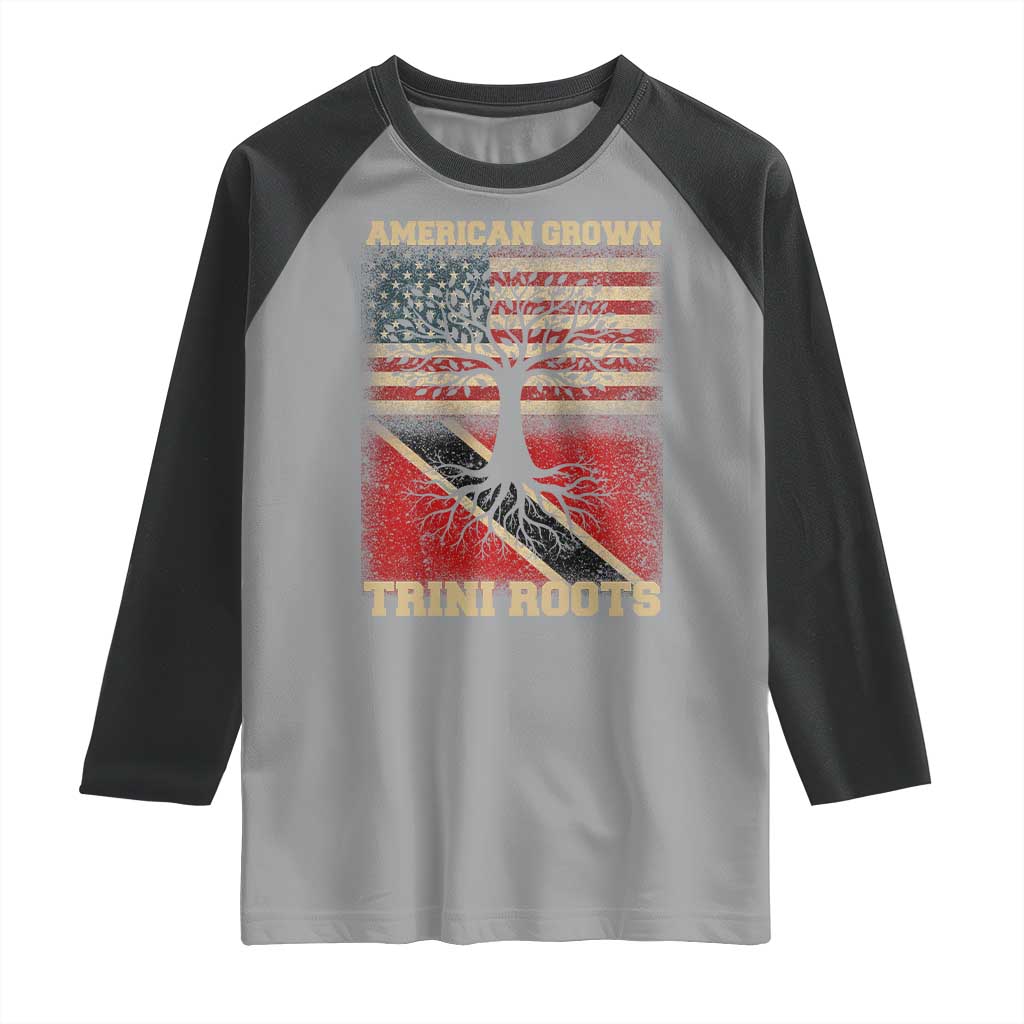 American Grown Trini Roots Raglan Shirt Trinidad and Tobago USA Flag Trinidadian Proud Us TS10 Sport Gray Black Print Your Wear