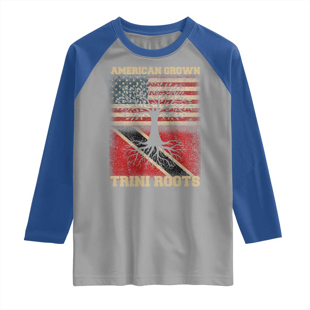 American Grown Trini Roots Raglan Shirt Trinidad and Tobago USA Flag Trinidadian Proud Us TS10 Sport Gray Royal Print Your Wear