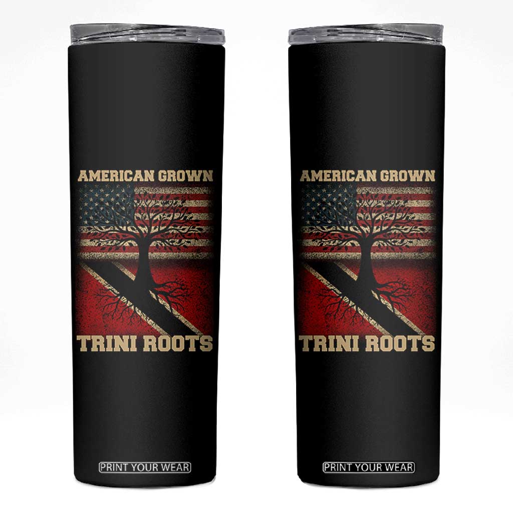 American Grown Trini Roots Skinny Tumbler Trinidad and Tobago USA Flag Trinidadian Proud Us TS10 Black Print Your Wear