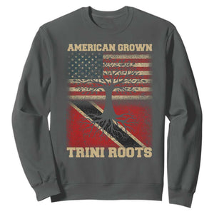 American Grown Trini Roots Sweatshirt Trinidad and Tobago USA Flag Trinidadian Proud Us TS10 Dark Heather Print Your Wear