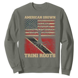 American Grown Trini Roots Sweatshirt Trinidad and Tobago USA Flag Trinidadian Proud Us TS10 Military Green Print Your Wear