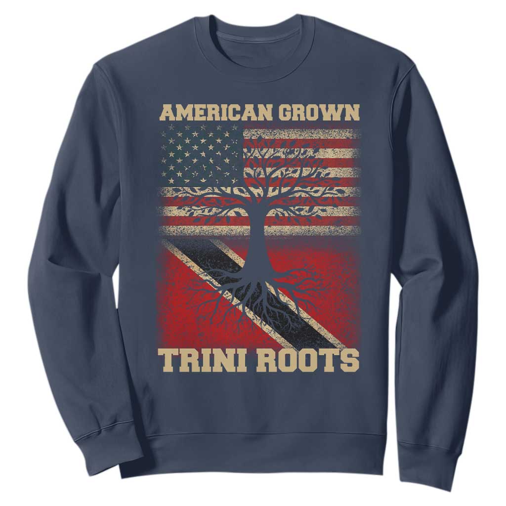American Grown Trini Roots Sweatshirt Trinidad and Tobago USA Flag Trinidadian Proud Us TS10 Navy Print Your Wear