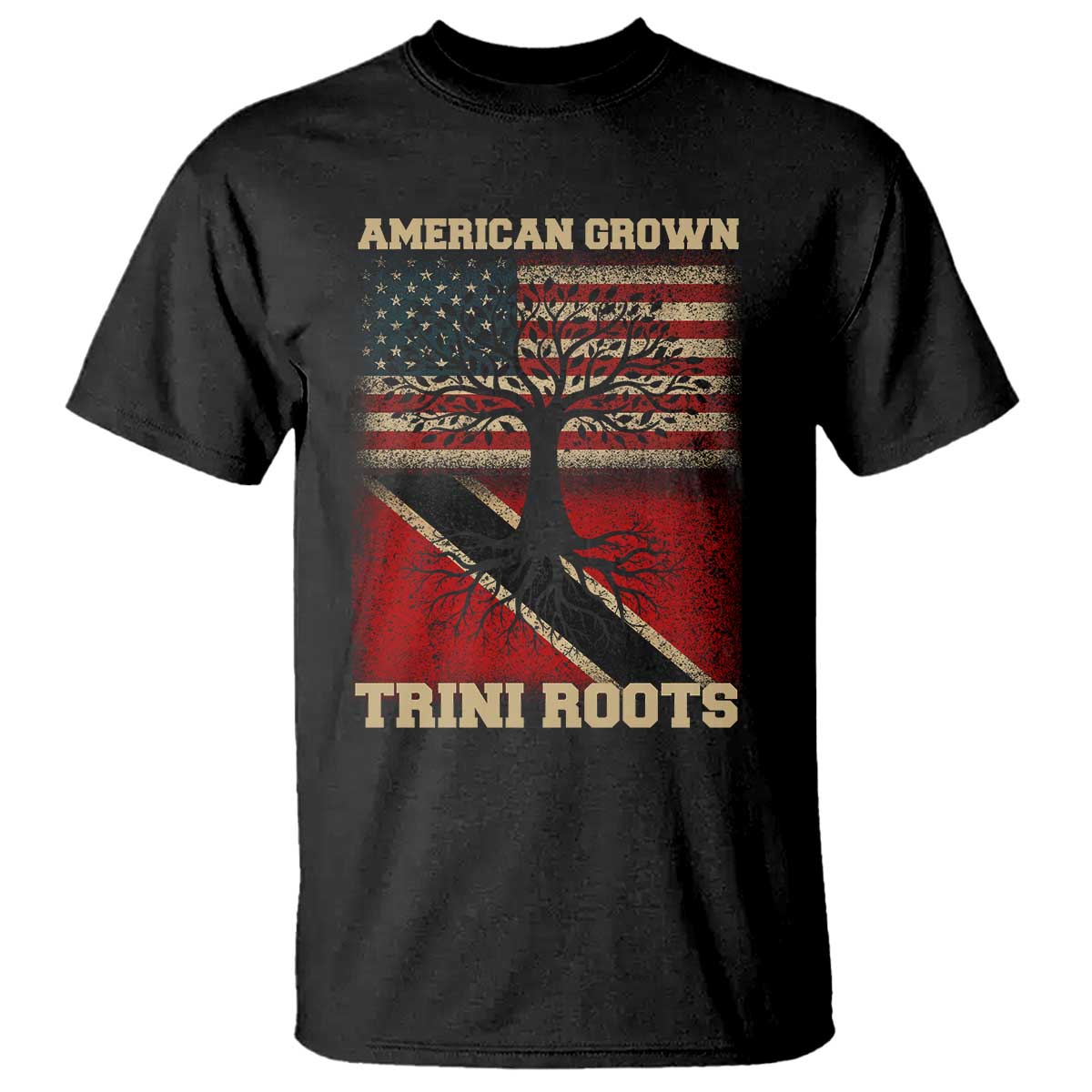 American Grown Trini Roots T Shirt Trinidad and Tobago USA Flag Trinidadian Proud Us TS10 Black Print Your Wear