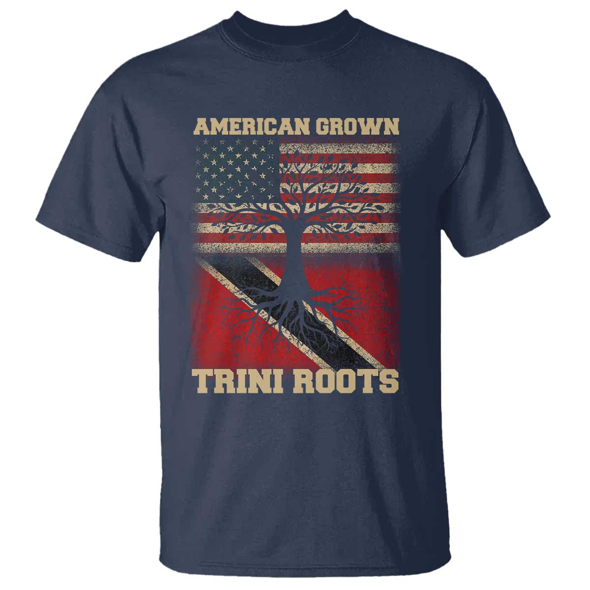 American Grown Trini Roots T Shirt Trinidad and Tobago USA Flag Trinidadian Proud Us TS10 Navy Print Your Wear