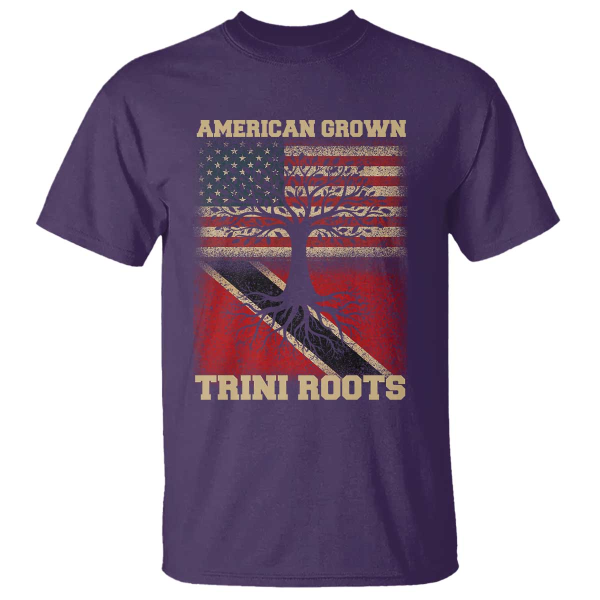 American Grown Trini Roots T Shirt Trinidad and Tobago USA Flag Trinidadian Proud Us TS10 Purple Print Your Wear