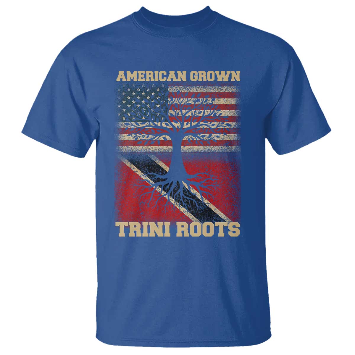 American Grown Trini Roots T Shirt Trinidad and Tobago USA Flag Trinidadian Proud Us TS10 Royal Blue Print Your Wear