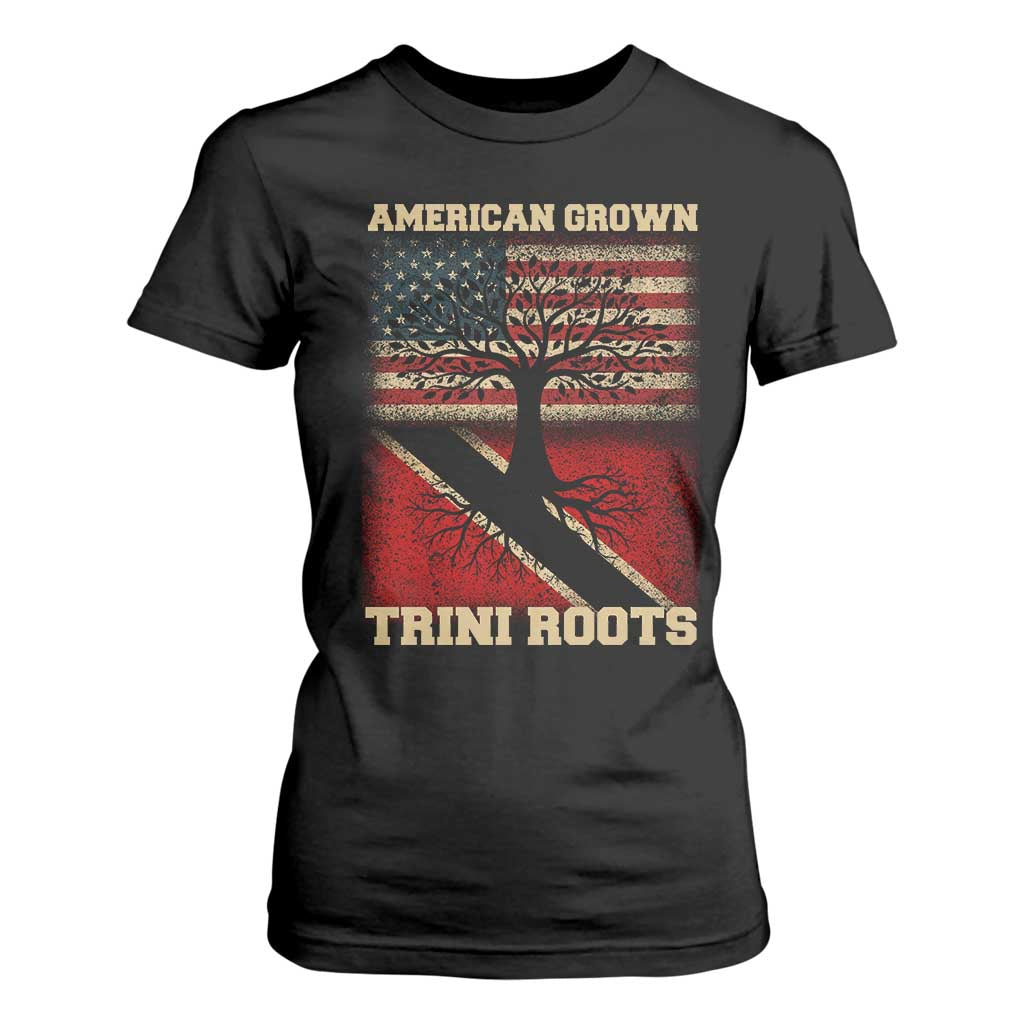American Grown Trini Roots T Shirt For Women Trinidad and Tobago USA Flag Trinidadian Proud Us TS10 Black Print Your Wear
