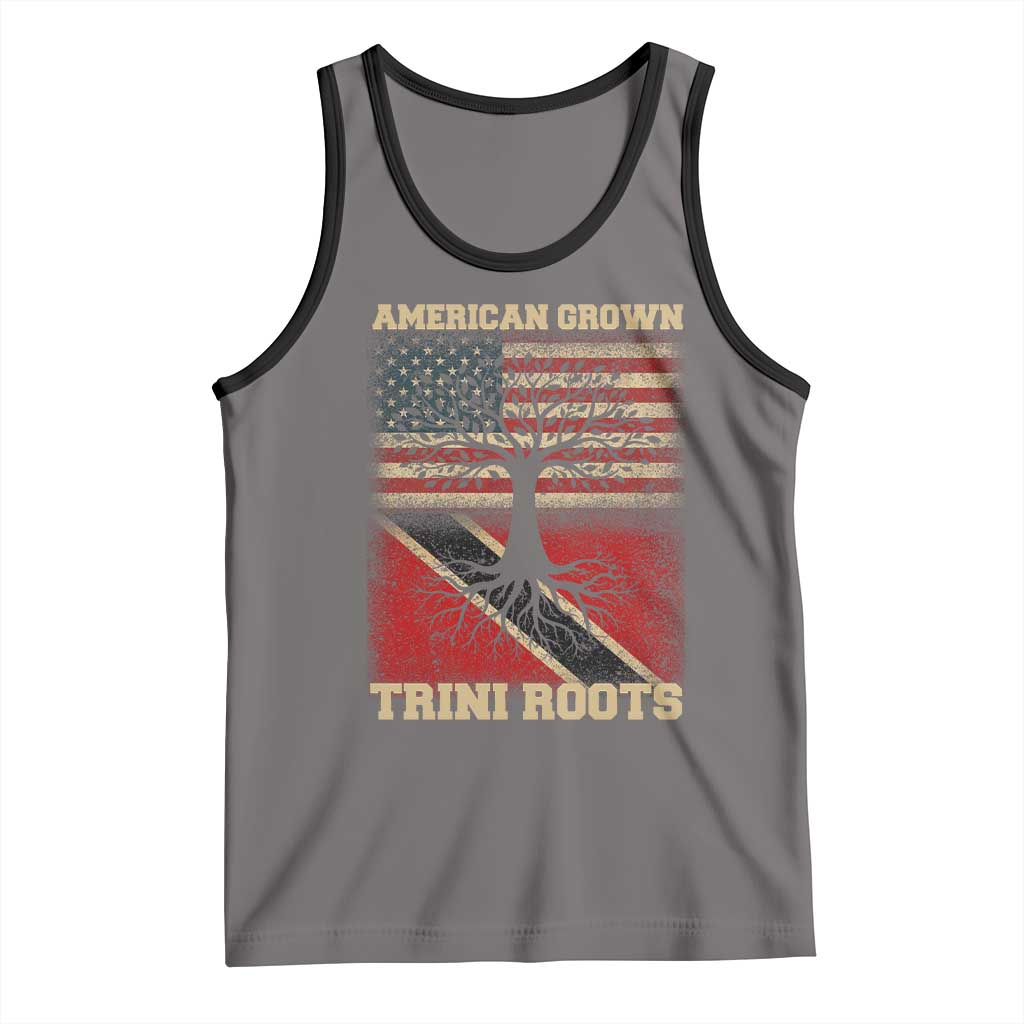 American Grown Trini Roots Tank Top Trinidad and Tobago USA Flag Trinidadian Proud Us TS10 Deep Heather Black Print Your Wear