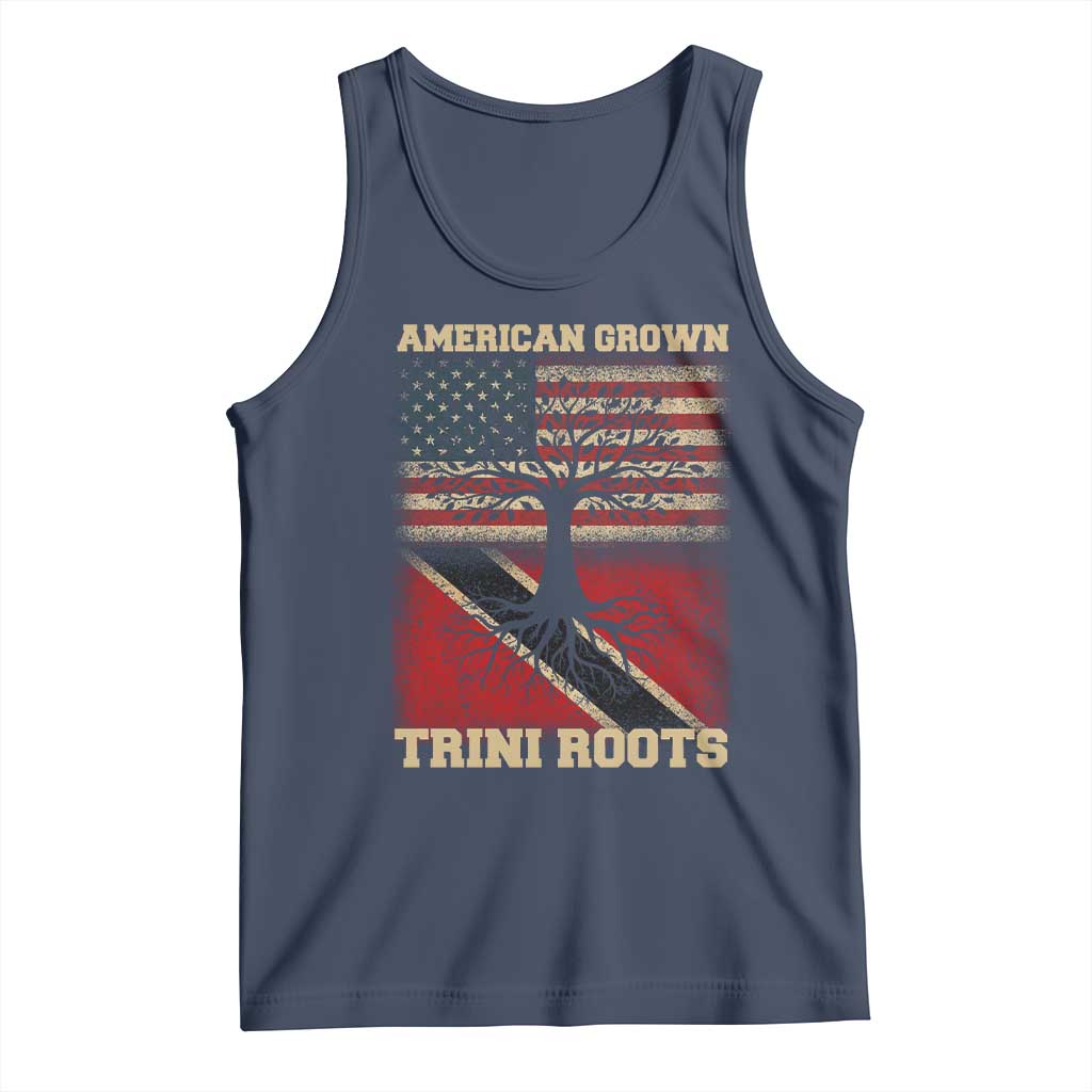 American Grown Trini Roots Tank Top Trinidad and Tobago USA Flag Trinidadian Proud Us TS10 Navy Print Your Wear