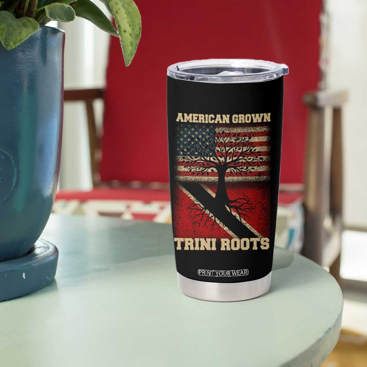 American Grown Trini Roots Tumbler Cup Trinidad and Tobago USA Flag Trinidadian Proud Us TS10 Print Your Wear