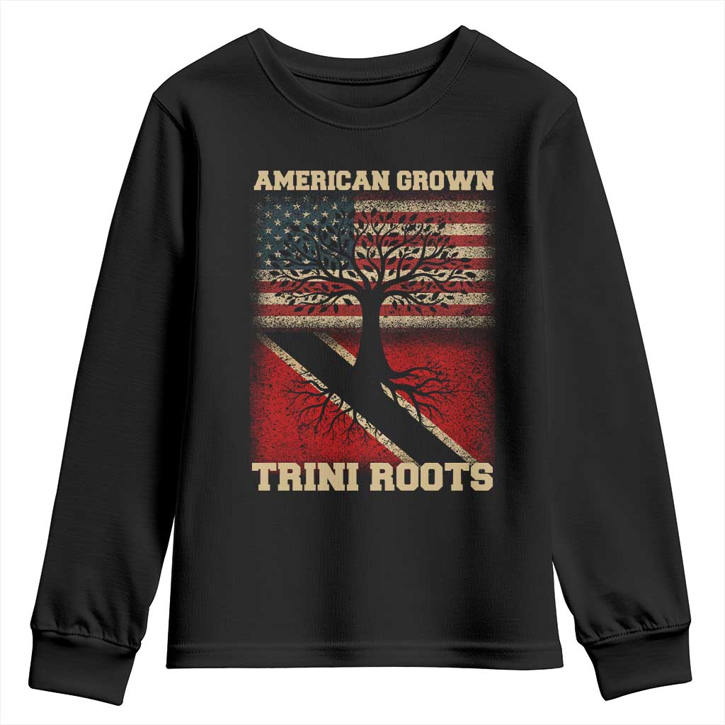 American Grown Trini Roots Youth Sweatshirt Trinidad and Tobago USA Flag Trinidadian Proud Us TS10 Black Print Your Wear