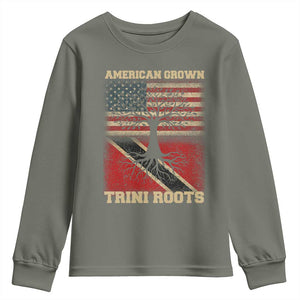 American Grown Trini Roots Youth Sweatshirt Trinidad and Tobago USA Flag Trinidadian Proud Us TS10 Military Green Print Your Wear