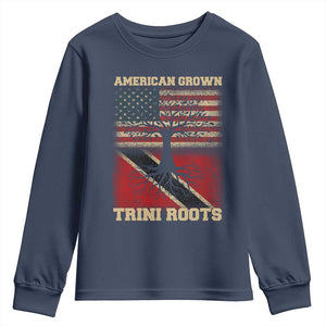 American Grown Trini Roots Youth Sweatshirt Trinidad and Tobago USA Flag Trinidadian Proud Us TS10 Navy Print Your Wear