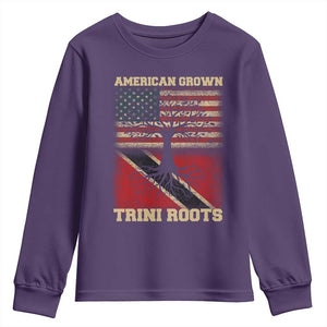 American Grown Trini Roots Youth Sweatshirt Trinidad and Tobago USA Flag Trinidadian Proud Us TS10 Purple Print Your Wear