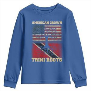 American Grown Trini Roots Youth Sweatshirt Trinidad and Tobago USA Flag Trinidadian Proud Us TS10 Royal Blue Print Your Wear