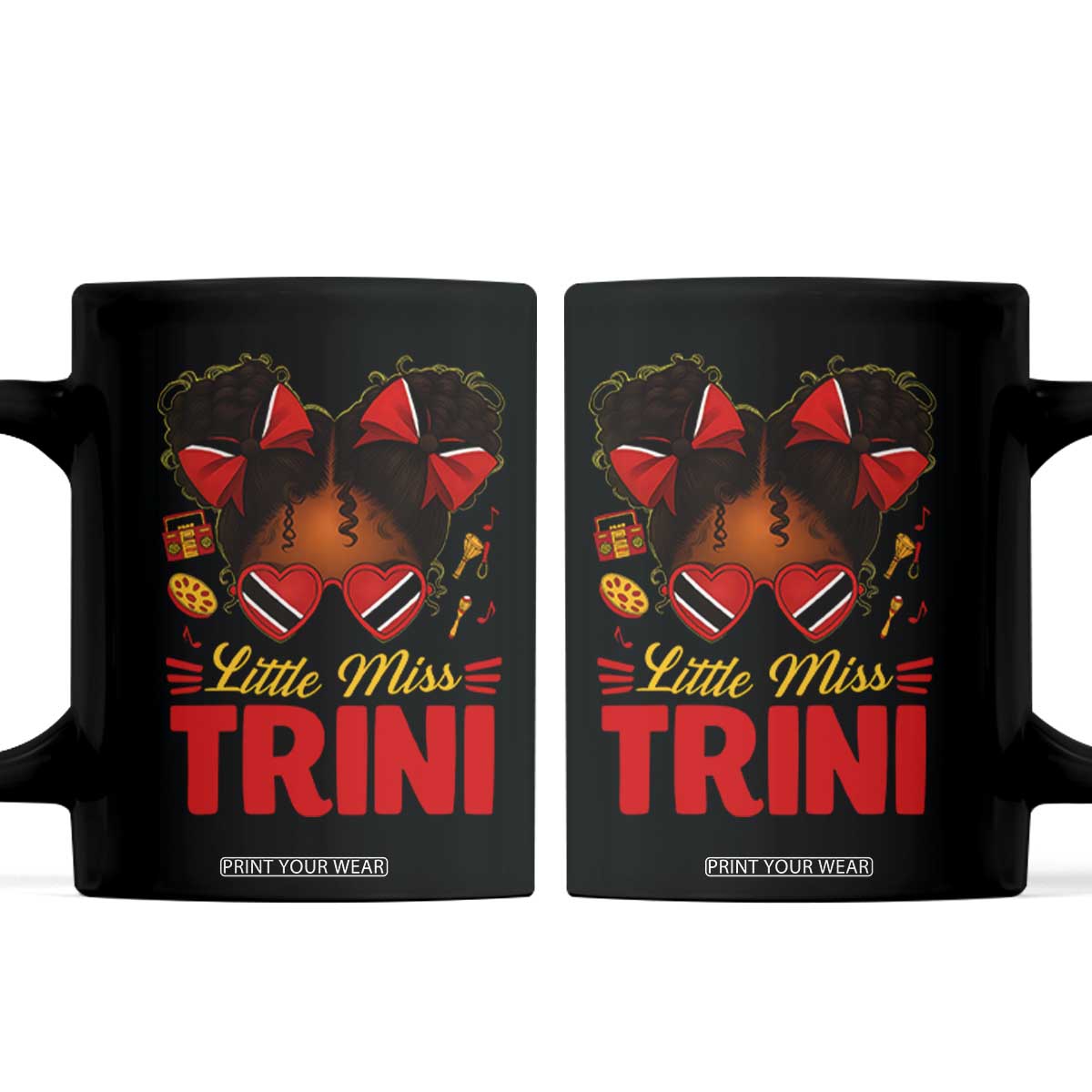 Little Miss Trinidad And Tobago Coffee Mug Afro Black Messy Bun Girl Trini Flag Bow TS10 Black Print Your Wear