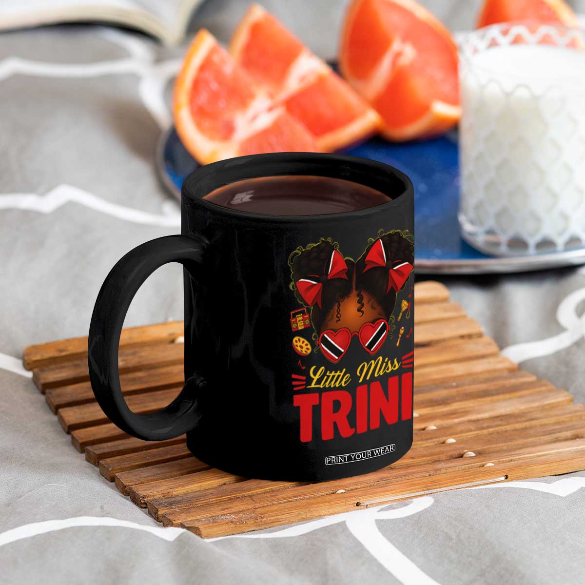 Little Miss Trinidad And Tobago Coffee Mug Afro Black Messy Bun Girl Trini Flag Bow TS10 Print Your Wear