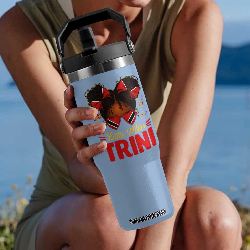 Little Miss Trinidad And Tobago Flip Straw Tumbler Afro Black Messy Bun Girl Trini Flag Bow TS10 One Size: 30 oz Light Blue Print Your Wear