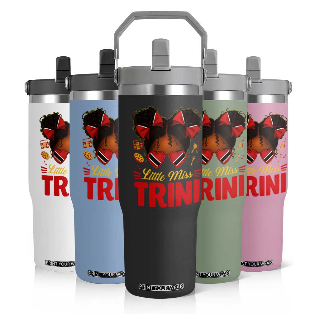 Little Miss Trinidad And Tobago Flip Straw Tumbler Afro Black Messy Bun Girl Trini Flag Bow TS10 Print Your Wear