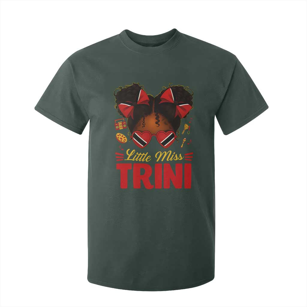 Little Miss Trinidad And Tobago T Shirt For Kid Afro Black Messy Bun Girl Trini Flag Bow TS10 Dark Forest Green Print Your Wear