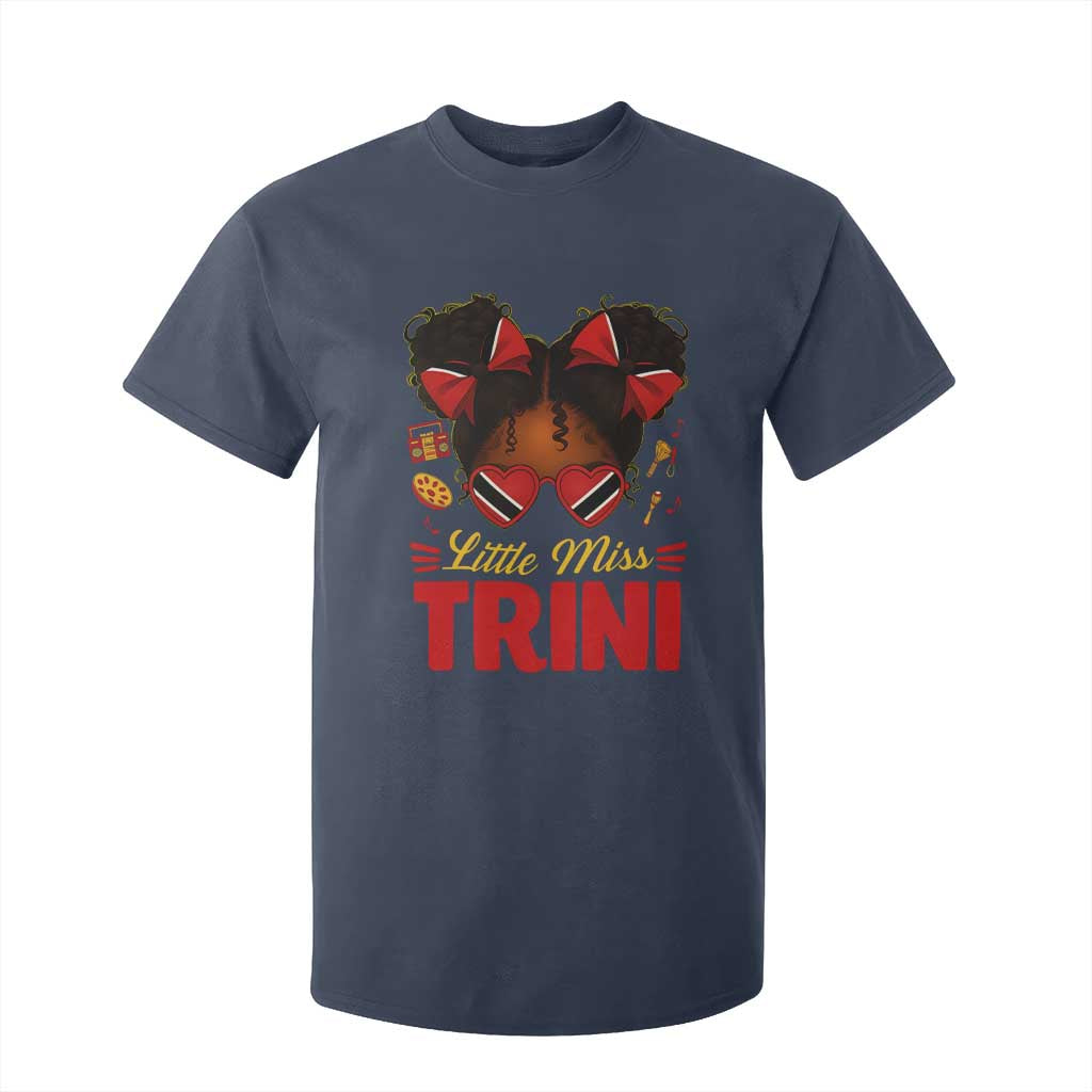 Little Miss Trinidad And Tobago T Shirt For Kid Afro Black Messy Bun Girl Trini Flag Bow TS10 Navy Print Your Wear