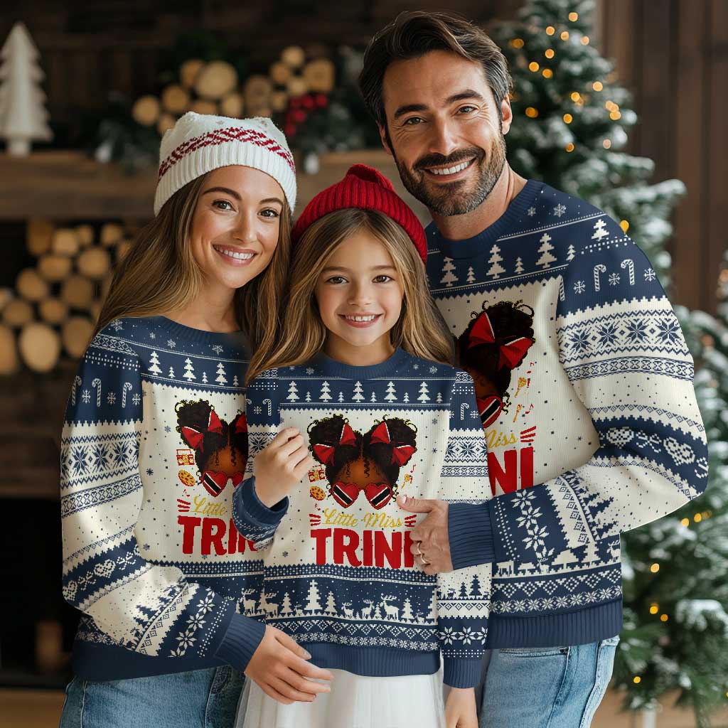 Little Miss Trinidad And Tobago Ugly Christmas Sweater Afro Black Messy Bun Girl Trini Flag Bow TS10 Beige Navy Print Your Wear