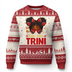 Little Miss Trinidad And Tobago Ugly Christmas Sweater Afro Black Messy Bun Girl Trini Flag Bow TS10 Beige Red Print Your Wear