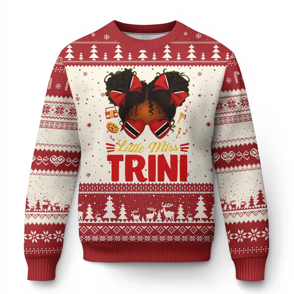 Little Miss Trinidad And Tobago Ugly Christmas Sweater Afro Black Messy Bun Girl Trini Flag Bow TS10 Beige Red Print Your Wear