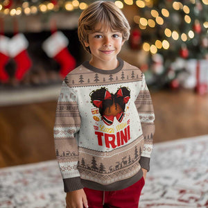 Little Miss Trinidad And Tobago Ugly Christmas Sweater Afro Black Messy Bun Girl Trini Flag Bow TS10 Mocha Mousse Print Your Wear