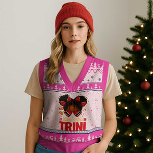 Little Miss Trinidad And Tobago V-Neck Knit Sweater Vest Afro Black Messy Bun Girl Trini Flag Bow TS10 Hot Pink Print Your Wear
