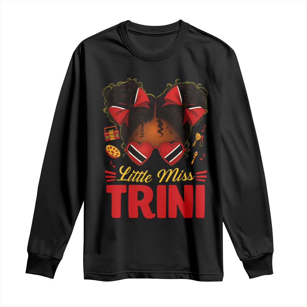 Little Miss Trinidad And Tobago Long Sleeve Shirt Afro Black Messy Bun Girl Trini Flag Bow TS10 Black Print Your Wear