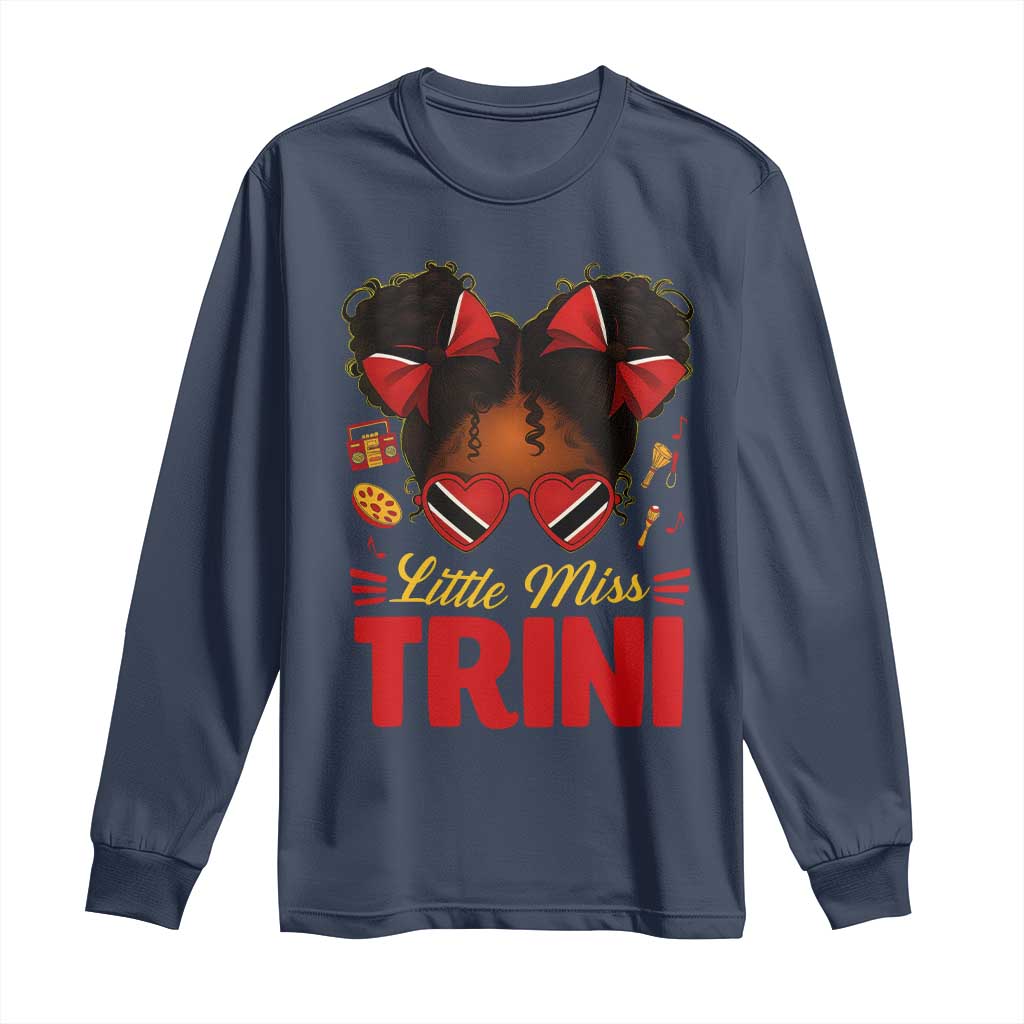 Little Miss Trinidad And Tobago Long Sleeve Shirt Afro Black Messy Bun Girl Trini Flag Bow TS10 Navy Print Your Wear