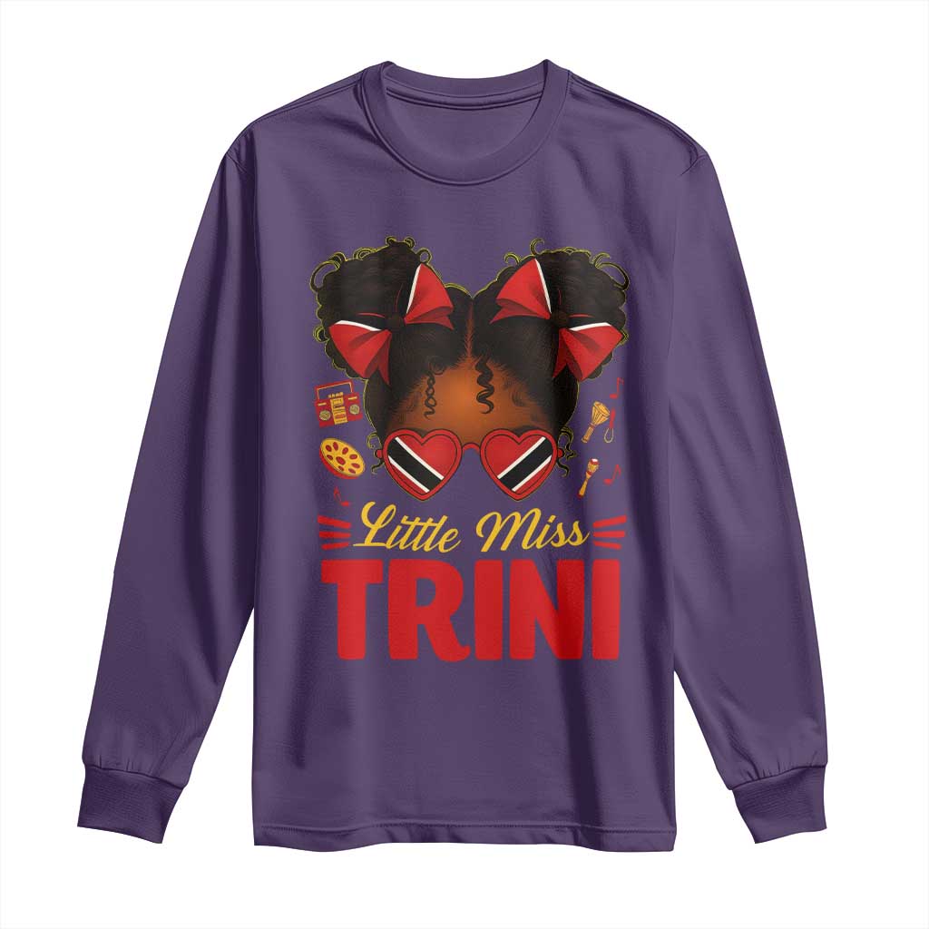 Little Miss Trinidad And Tobago Long Sleeve Shirt Afro Black Messy Bun Girl Trini Flag Bow TS10 Purple Print Your Wear